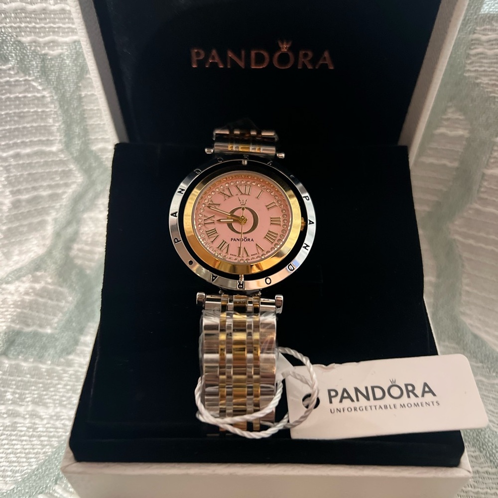 Pandora Two-Tone Silver & Gold Watch with Pink Dial